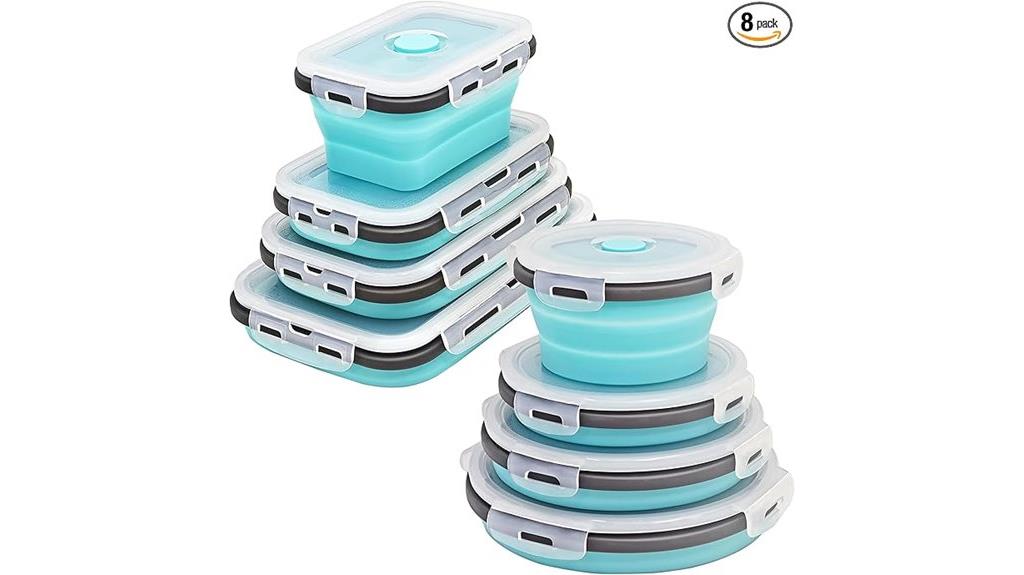 eight foldable food containers
