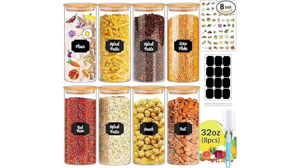 eight glass jars stackable