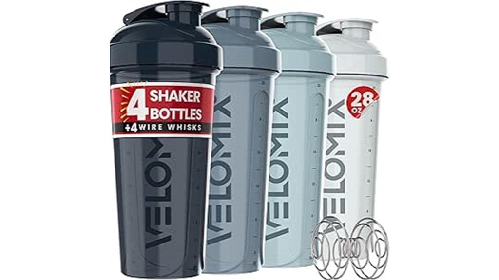 four protein shaker bottles