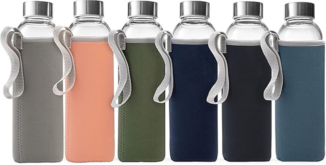 set of six glass bottles