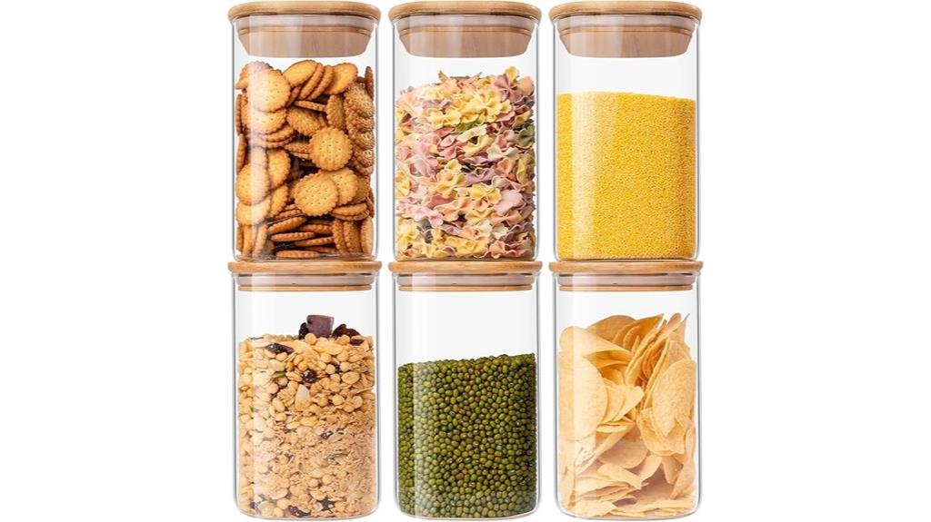 set of six glass jars