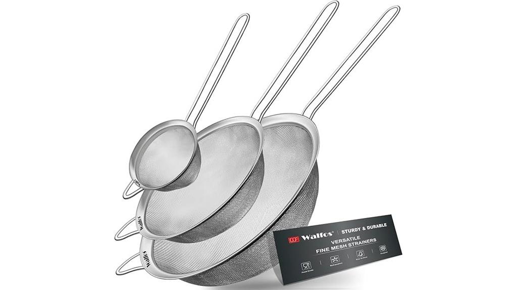 set of three stainless steel strainers