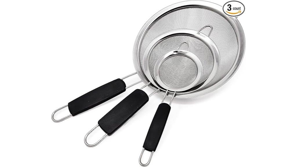 set of three stainless steel strainers