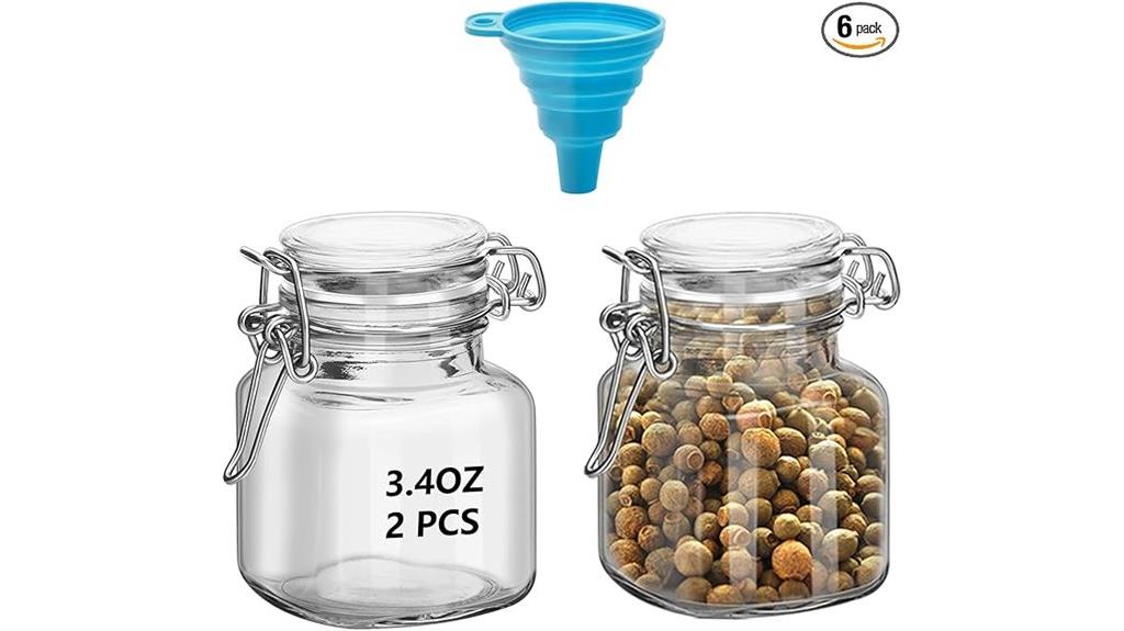 six small glass spice jars