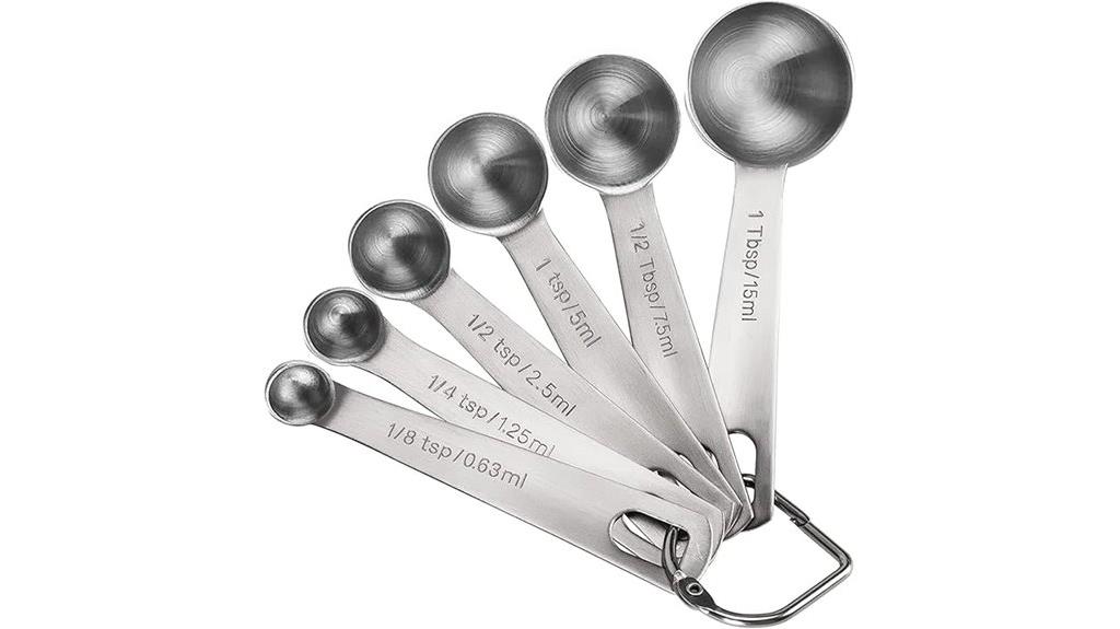 six stainless measuring spoons