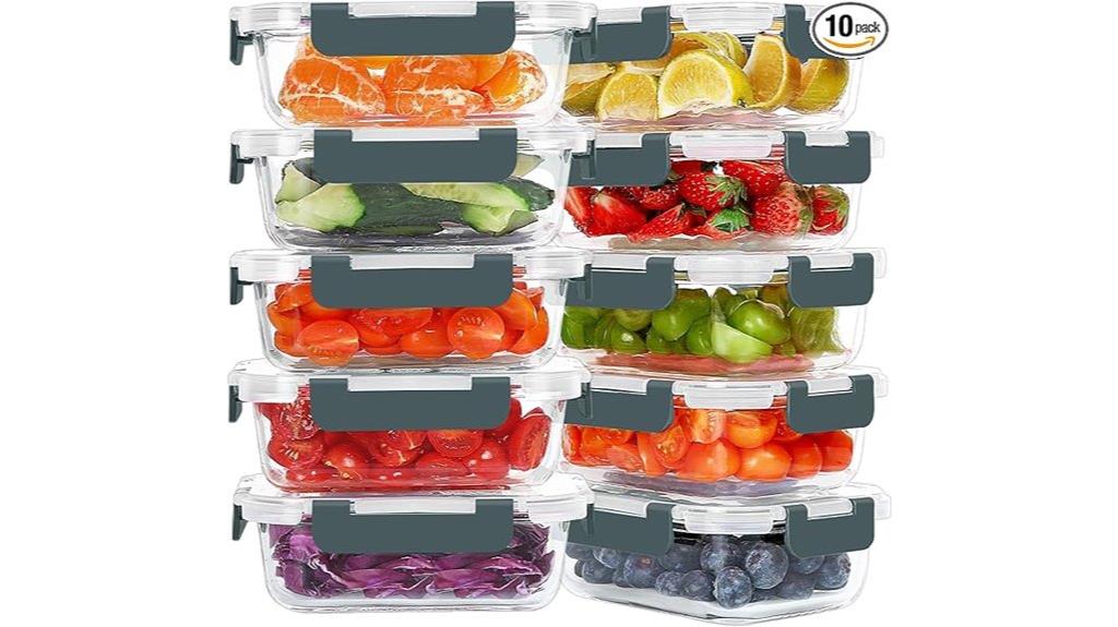 ten glass containers