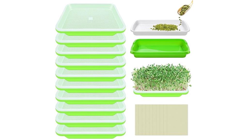 ten green seed trays