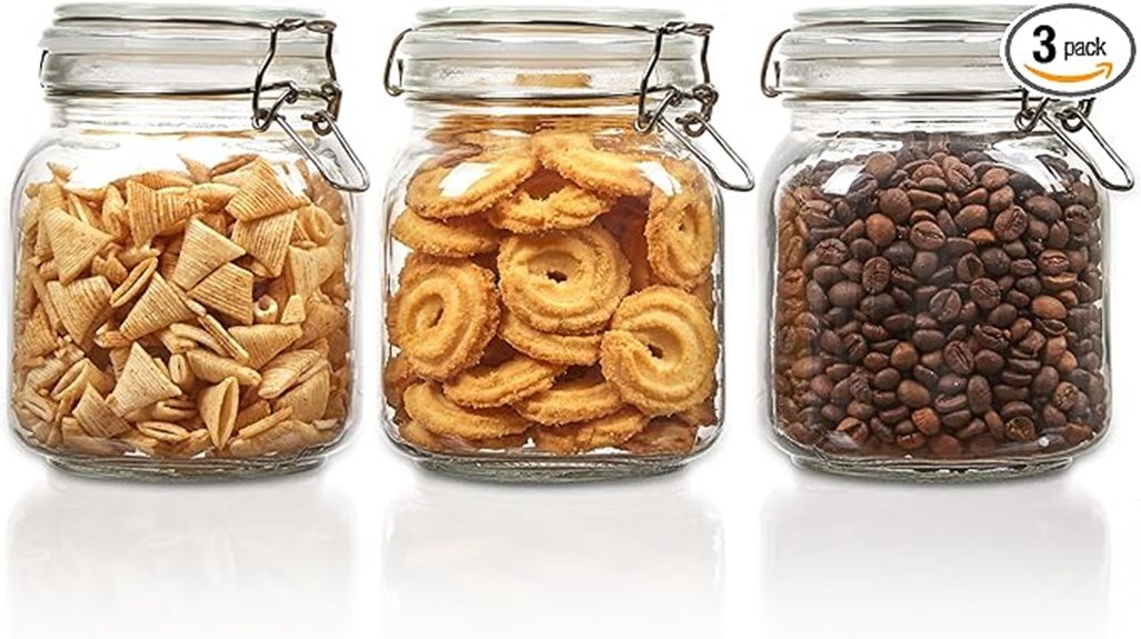 three glass storage jars