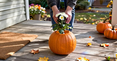 The DIY Pumpkin Plant Pot Trend Is Bringing An Unexpected Twist To Fall Porches – It's My New Favorite Way To Grow Chrysanthemums